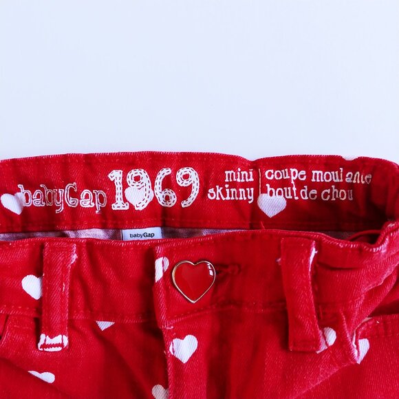 Baby Gap 1969 Red Mini Skinny Heart Print Denim Pants 12-18 Months - Picture 7 of 9